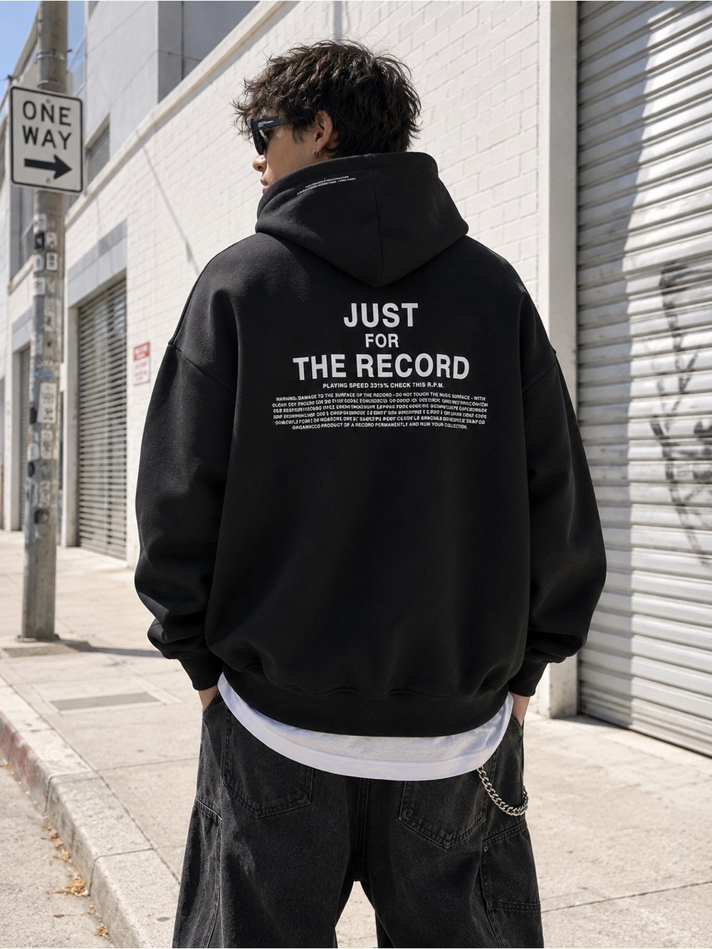 H&M Just for the Record Oversized Black Graphic Hoodie Unisex Medium